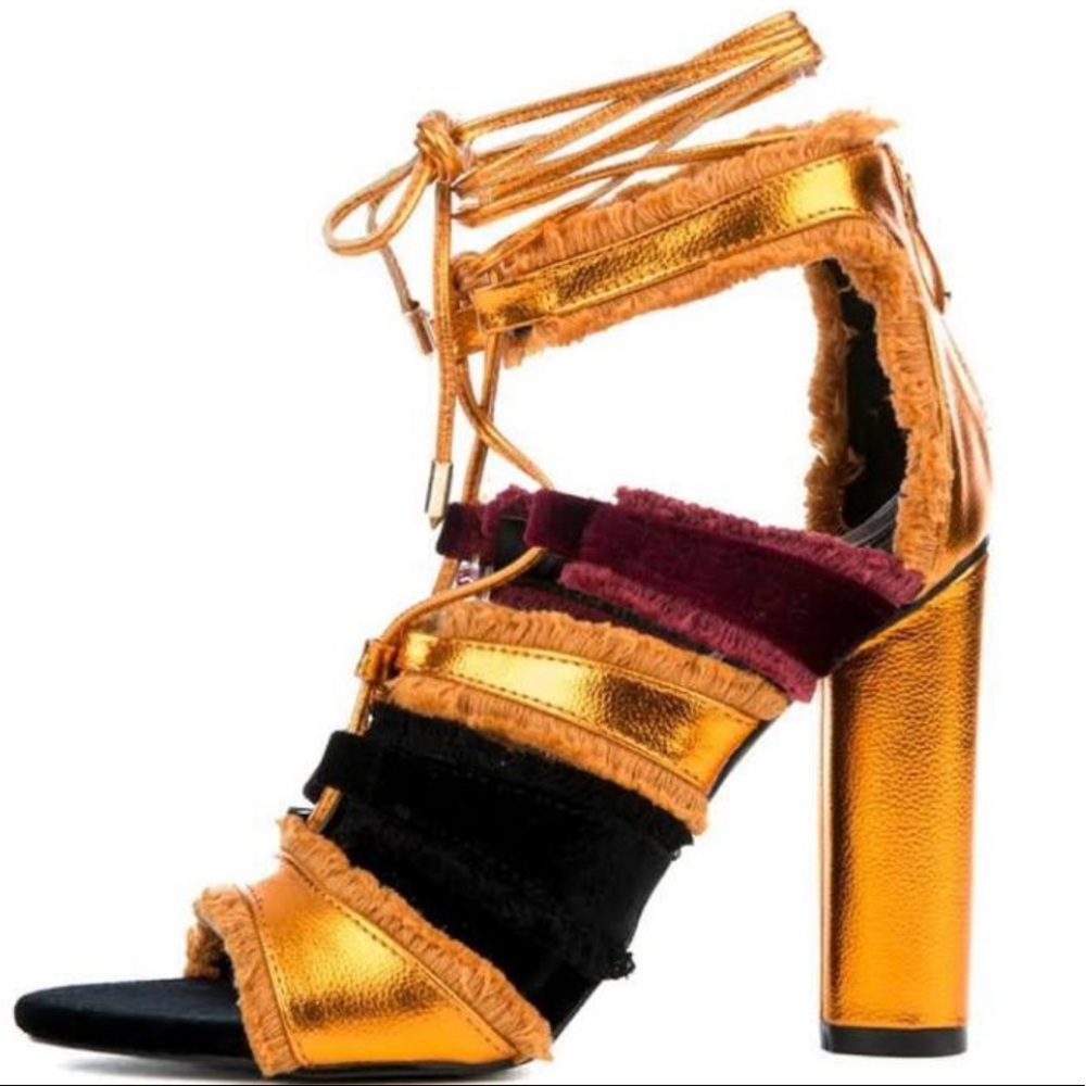 CAPE ROBBIN Orange Lace Up Fringe Ankle Wrap Heels